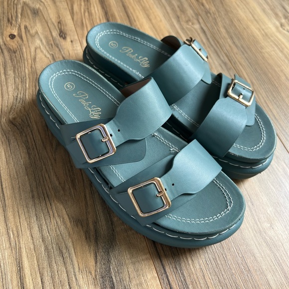 Pink Lily Shoes - Pink Lily Stella Double strap teal platform sandal